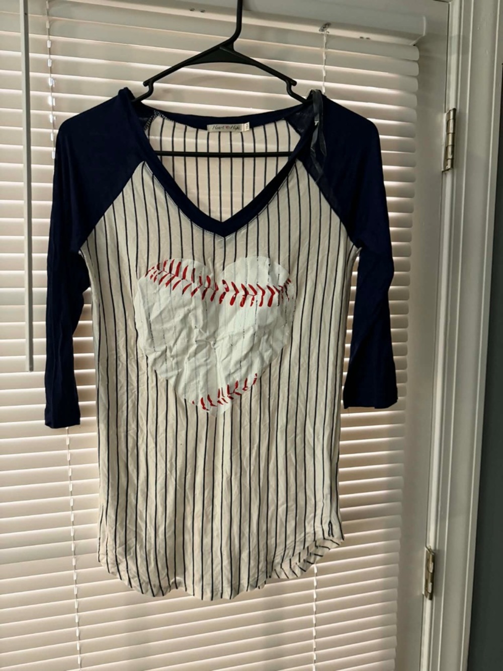 Baseball Heart Stripe Raglan Tee - Navy & White